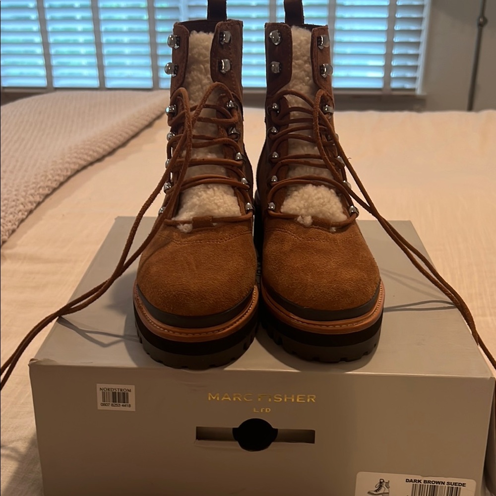 Marc Fisher Tan Suede Lace-Up Boots